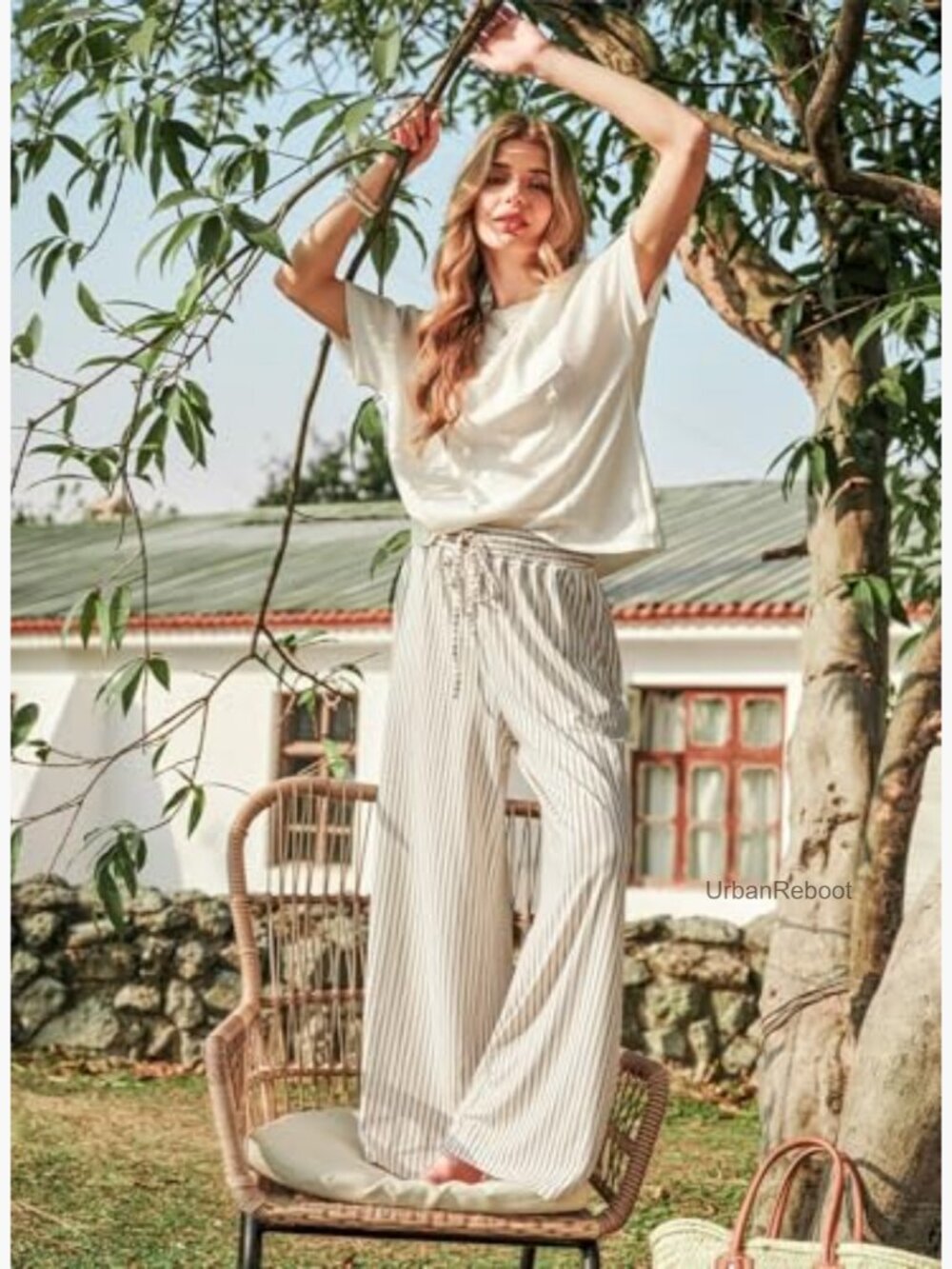Wide Leg Palazzo Pants with Pockets Drawstring Elastic Waist - Picture 5 of 7